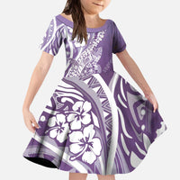 Hawaii Puakenikeni And Maile Lei Kid Short Sleeve Dress Violet Polynesian Shark Tattoo DT05