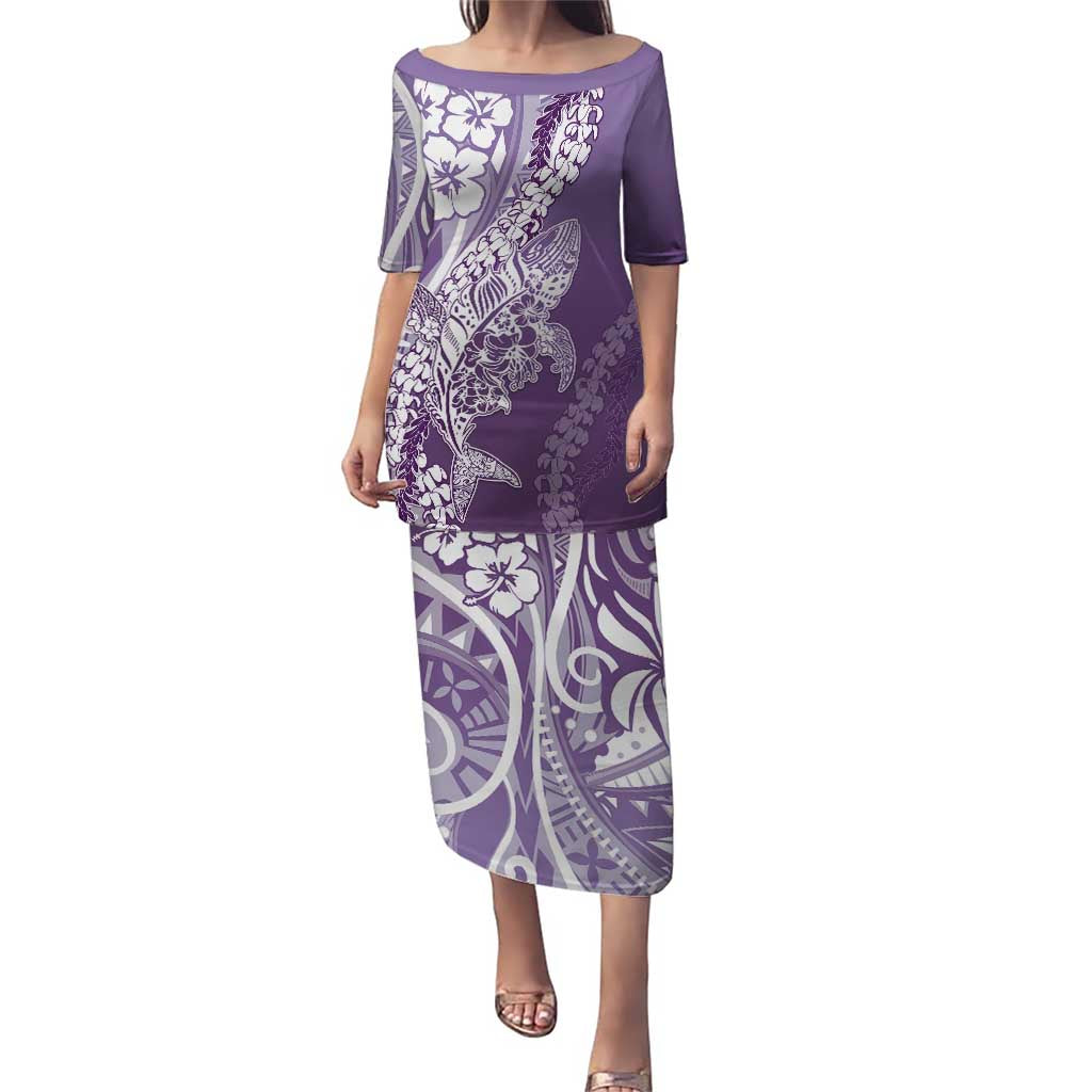 Hawaii Puakenikeni And Maile Lei Puletasi Violet Polynesian Shark Tattoo DT05