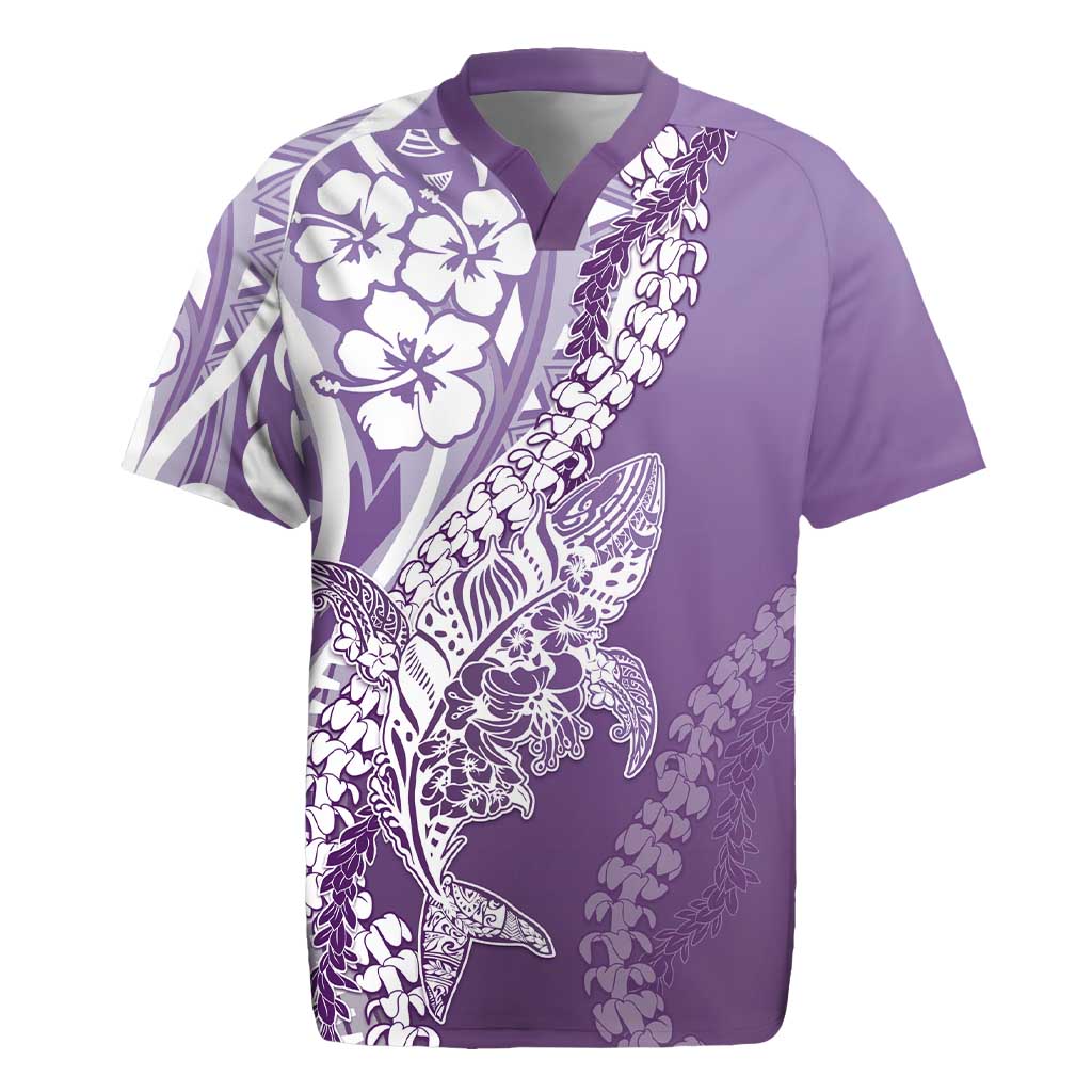 Hawaii Puakenikeni And Maile Lei Rugby Jersey Violet Polynesian Shark Tattoo DT05
