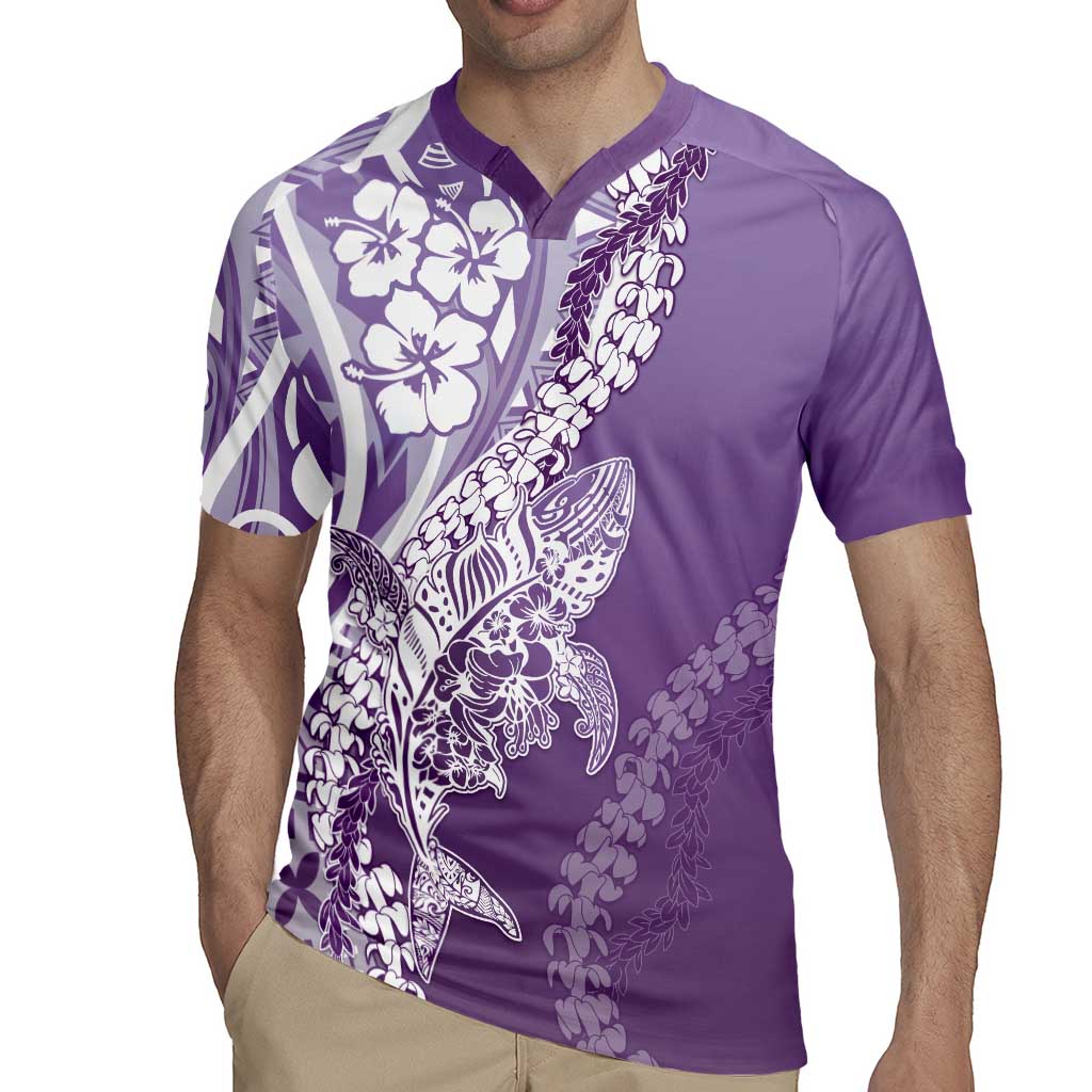 Hawaii Puakenikeni And Maile Lei Rugby Jersey Violet Polynesian Shark Tattoo DT05