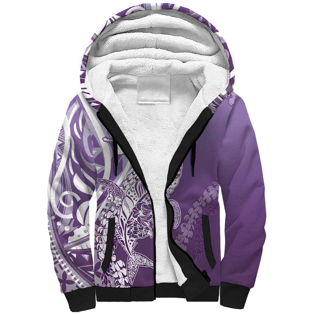 Hawaii Puakenikeni And Maile Lei Sherpa Hoodie Violet Polynesian Shark Tattoo DT05