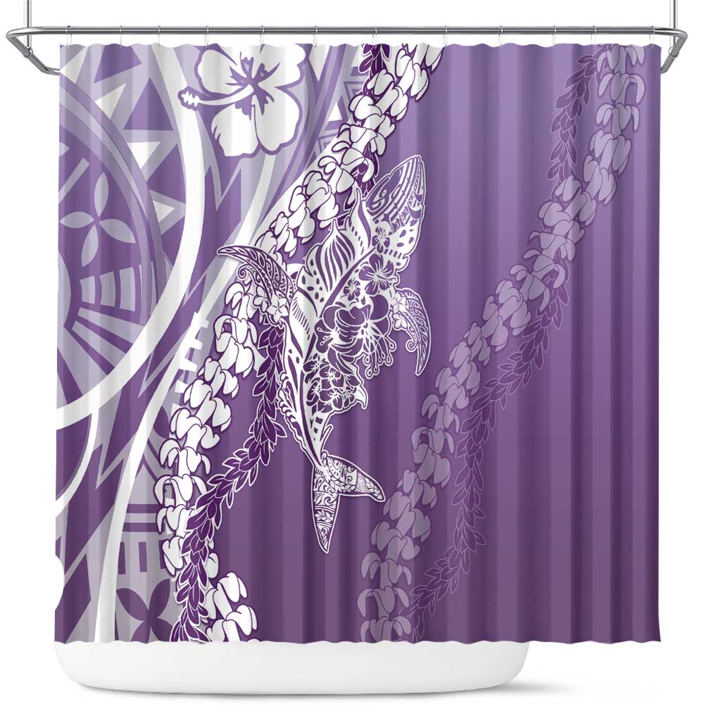 Hawaii Puakenikeni And Maile Lei Shower Curtain Violet Polynesian Shark Tattoo DT05