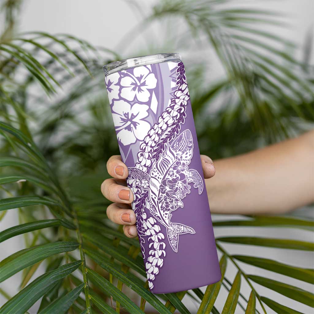 Hawaii Puakenikeni And Maile Lei Skinny Tumbler Violet Polynesian Shark Tattoo DT05