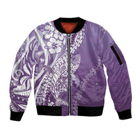 Hawaii Puakenikeni And Maile Lei Sleeve Zip Bomber Jacket Violet Polynesian Shark Tattoo DT05