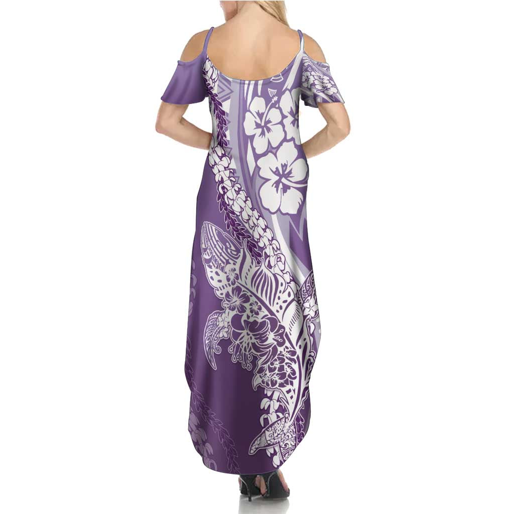 Hawaii Puakenikeni And Maile Lei Summer Maxi Dress Violet Polynesian Shark Tattoo DT05