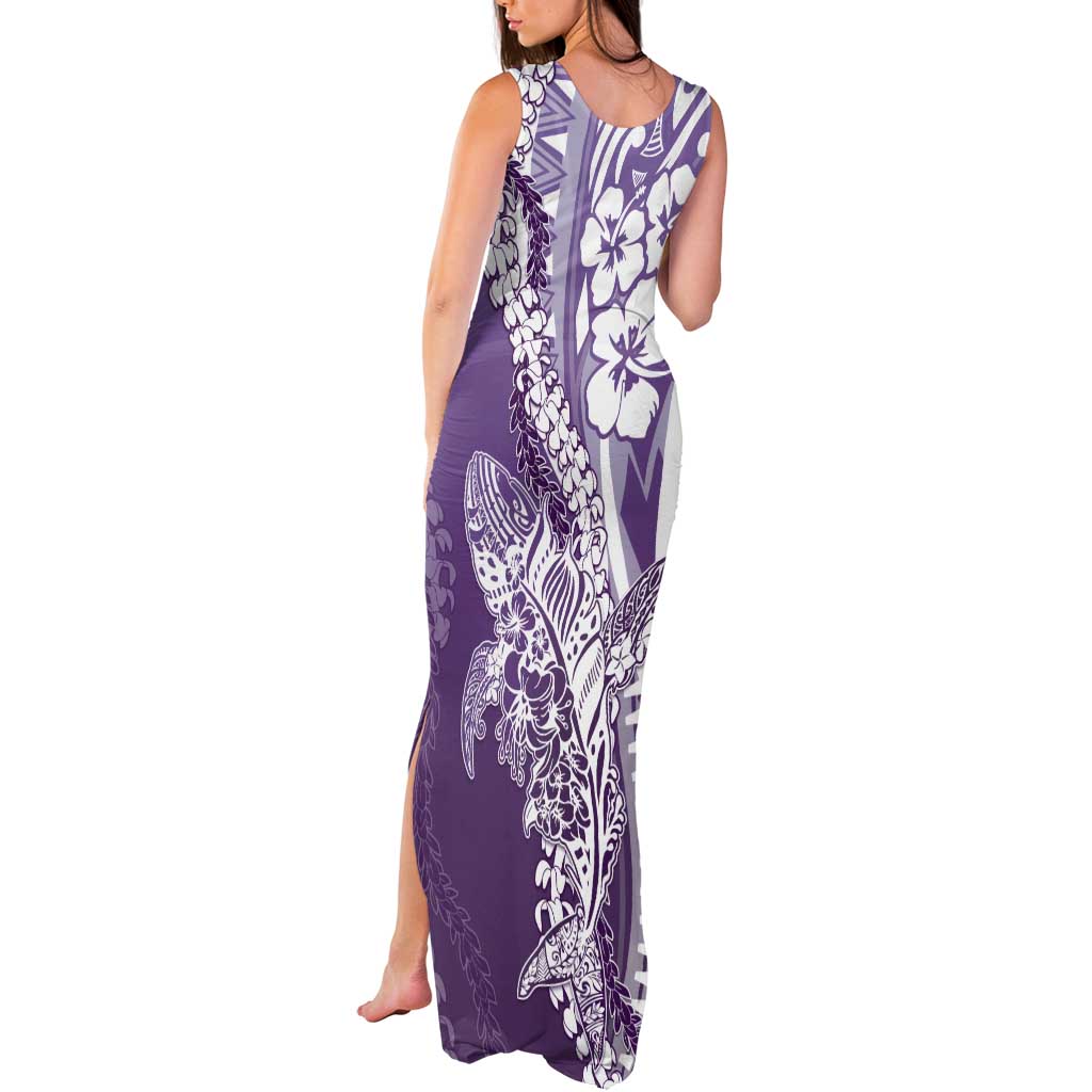 Hawaii Puakenikeni And Maile Lei Tank Maxi Dress Violet Polynesian Shark Tattoo DT05