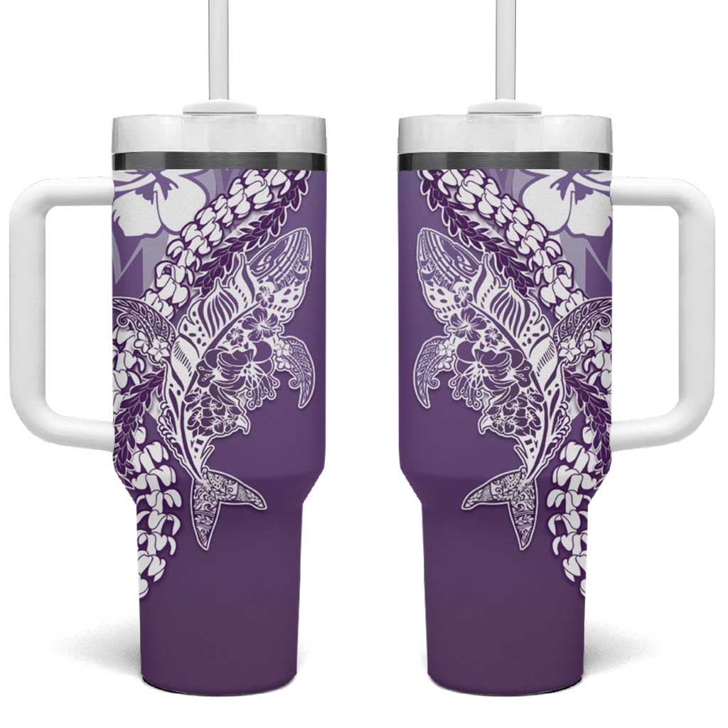 Hawaii Puakenikeni And Maile Lei Tumbler With Handle Violet Polynesian Shark Tattoo DT05