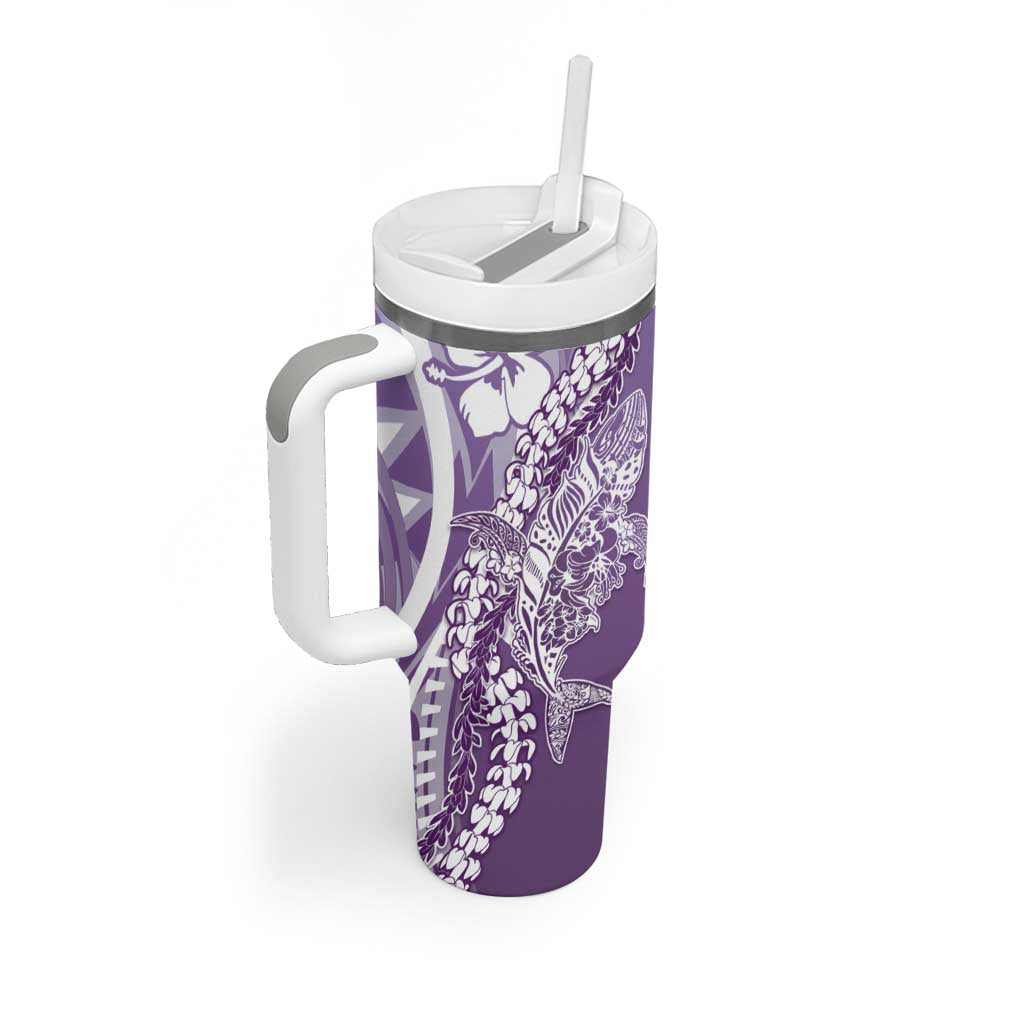 Hawaii Puakenikeni And Maile Lei Tumbler With Handle Violet Polynesian Shark Tattoo DT05