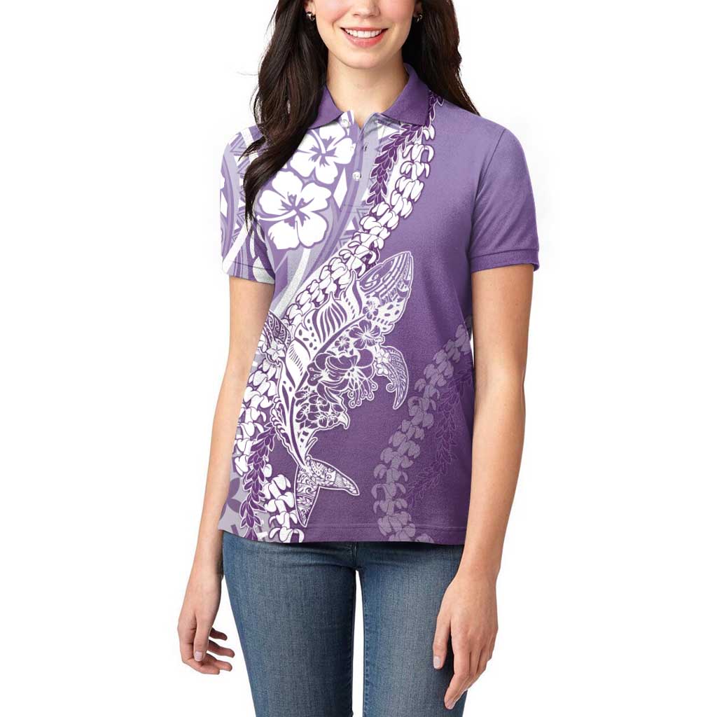 Hawaii Puakenikeni And Maile Lei Women Polo Shirt Violet Polynesian Shark Tattoo DT05