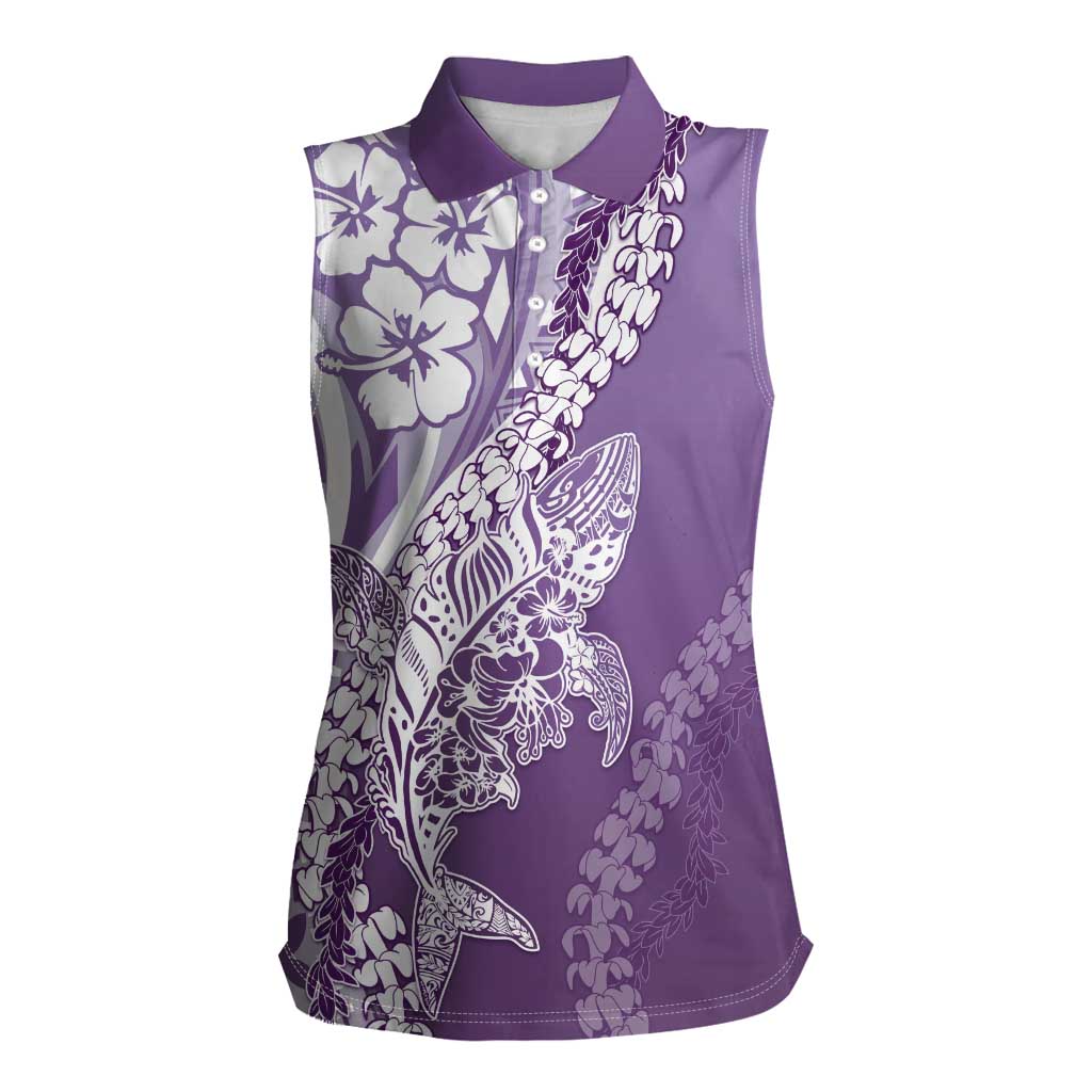 Hawaii Puakenikeni And Maile Lei Women Sleeveless Polo Shirt Violet Polynesian Shark Tattoo DT05