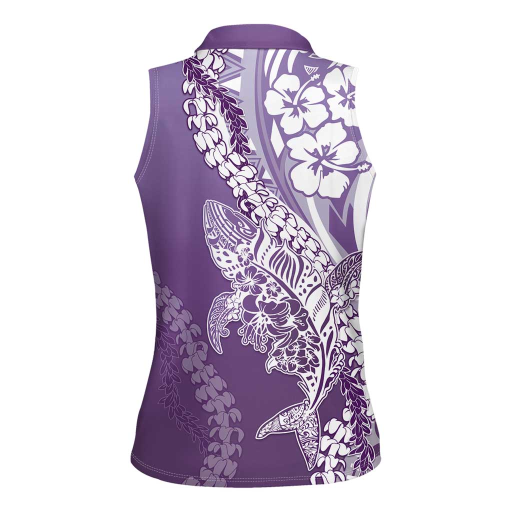 Hawaii Puakenikeni And Maile Lei Women Sleeveless Polo Shirt Violet Polynesian Shark Tattoo DT05