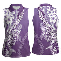 Hawaii Puakenikeni And Maile Lei Women Sleeveless Polo Shirt Violet Polynesian Shark Tattoo DT05