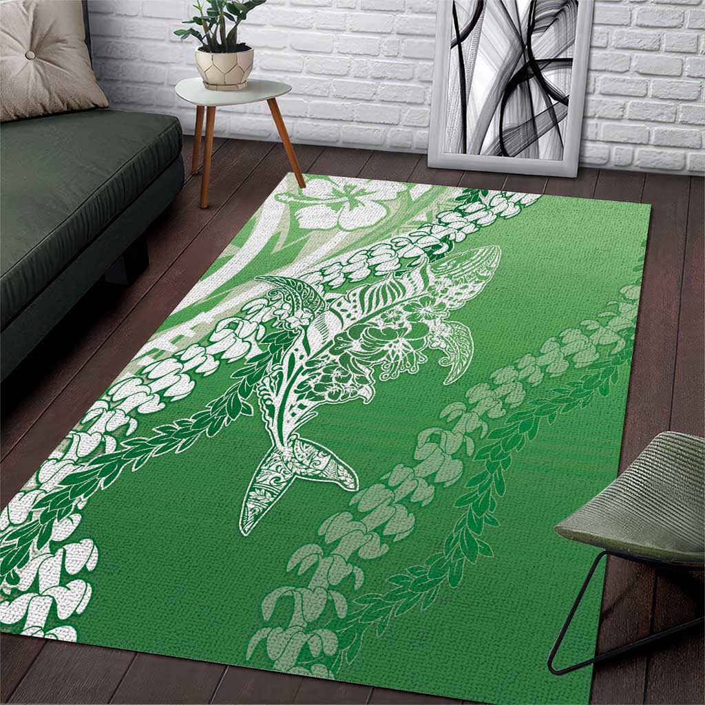 Hawaii Puakenikeni And Maile Lei Area Rug Green Polynesian Shark Tattoo DT05