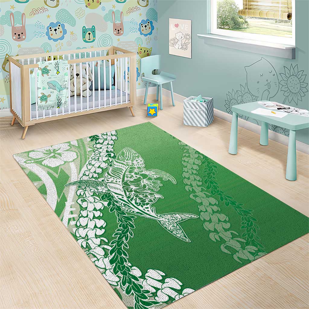Hawaii Puakenikeni And Maile Lei Area Rug Green Polynesian Shark Tattoo DT05