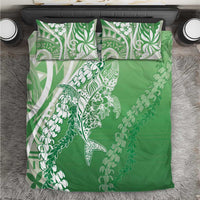 Hawaii Puakenikeni And Maile Lei Bedding Set Green Polynesian Shark Tattoo DT05