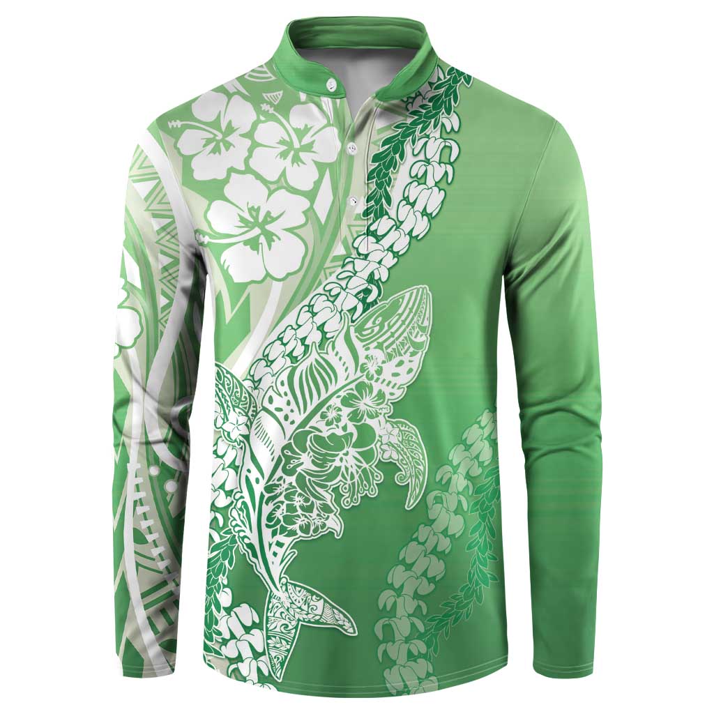 Hawaii Puakenikeni And Maile Lei Button Sweatshirt Green Polynesian Shark Tattoo DT05 Green - Polynesian Pride