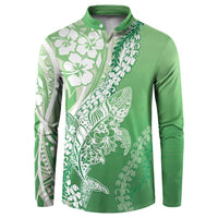 Hawaii Puakenikeni And Maile Lei Button Sweatshirt Green Polynesian Shark Tattoo DT05 Green - Polynesian Pride