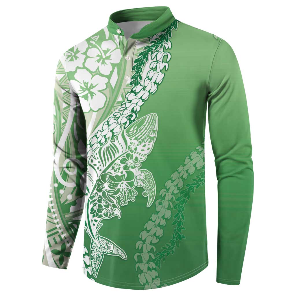Hawaii Puakenikeni And Maile Lei Button Sweatshirt Green Polynesian Shark Tattoo DT05 - Polynesian Pride