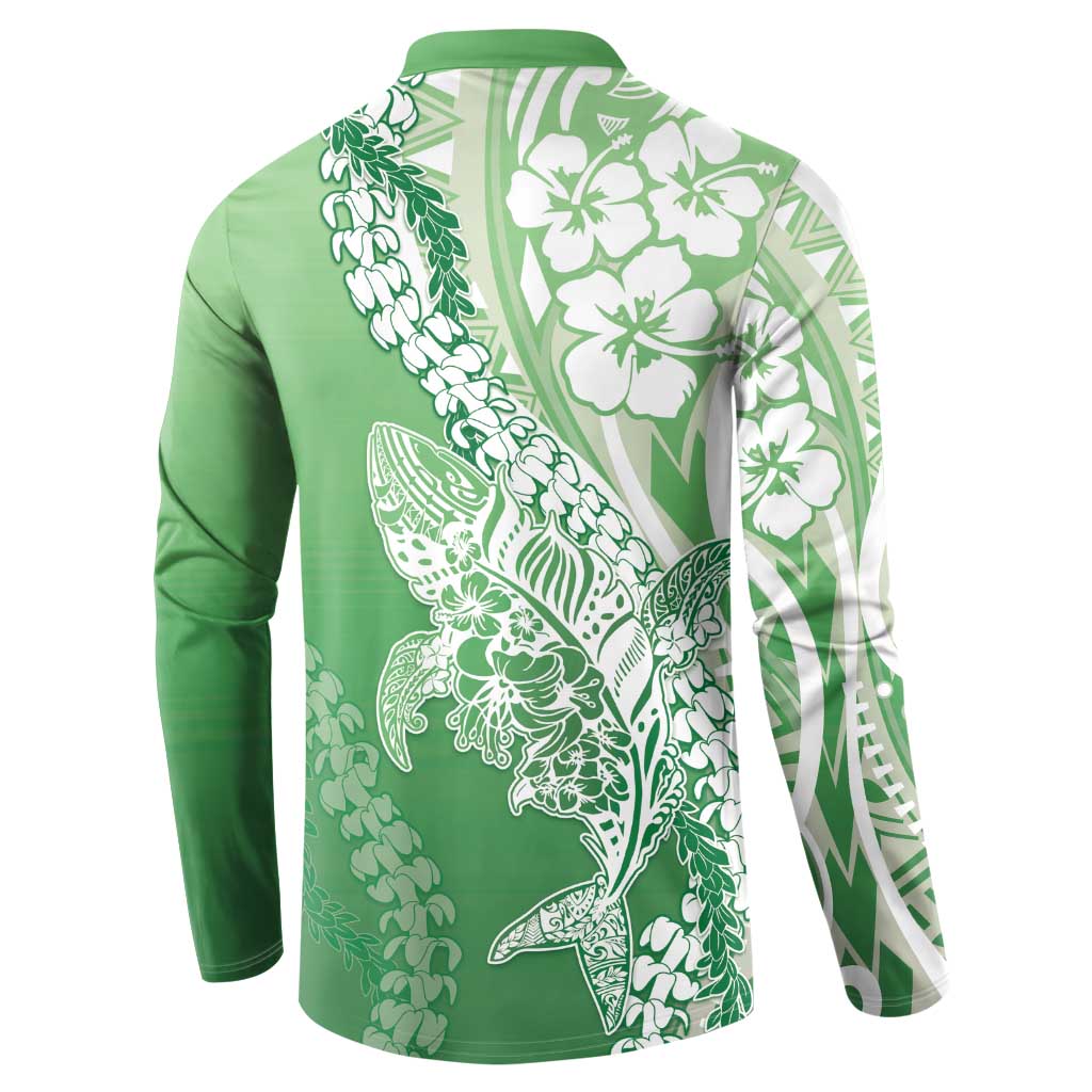 Hawaii Puakenikeni And Maile Lei Button Sweatshirt Green Polynesian Shark Tattoo DT05 - Polynesian Pride