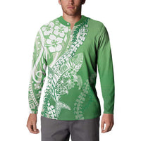 Hawaii Puakenikeni And Maile Lei Button Sweatshirt Green Polynesian Shark Tattoo DT05 - Polynesian Pride
