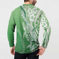 Hawaii Puakenikeni And Maile Lei Button Sweatshirt Green Polynesian Shark Tattoo DT05 - Polynesian Pride