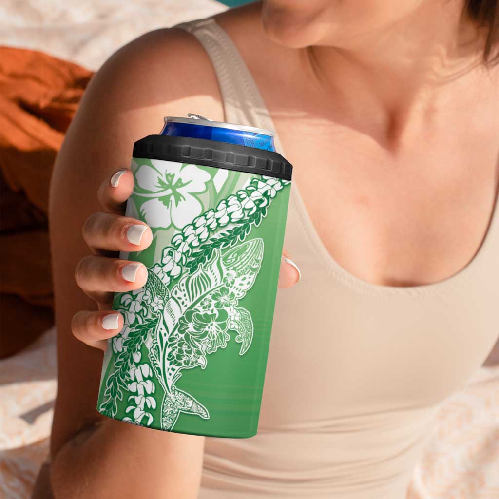 Hawaii Puakenikeni And Maile Lei 4 in 1 Can Cooler Tumbler Green Polynesian Shark Tattoo DT05