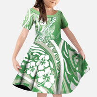 Hawaii Puakenikeni And Maile Lei Family Matching Long Sleeve Bodycon Dress and Hawaiian Shirt Green Polynesian Shark Tattoo DT05