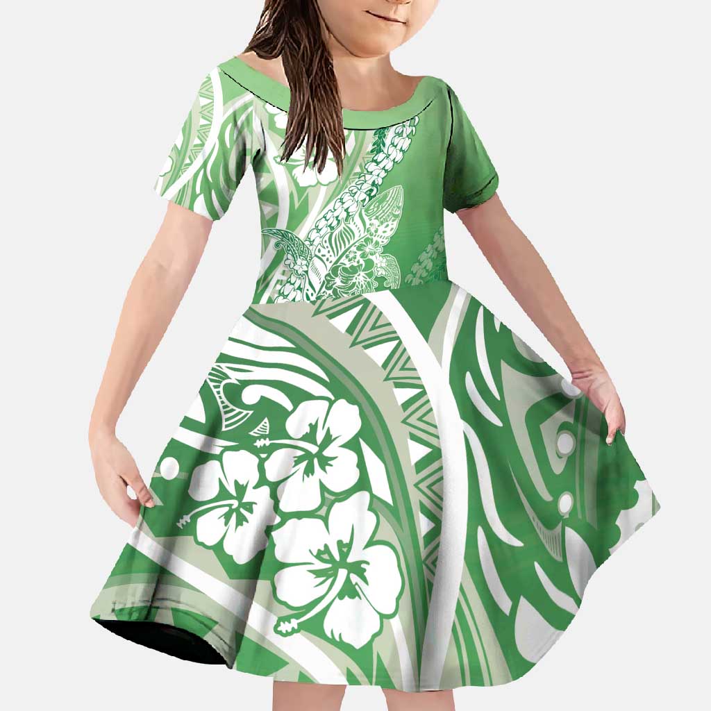 Hawaii Puakenikeni And Maile Lei Family Matching Mermaid Dress and Hawaiian Shirt Green Polynesian Shark Tattoo DT05