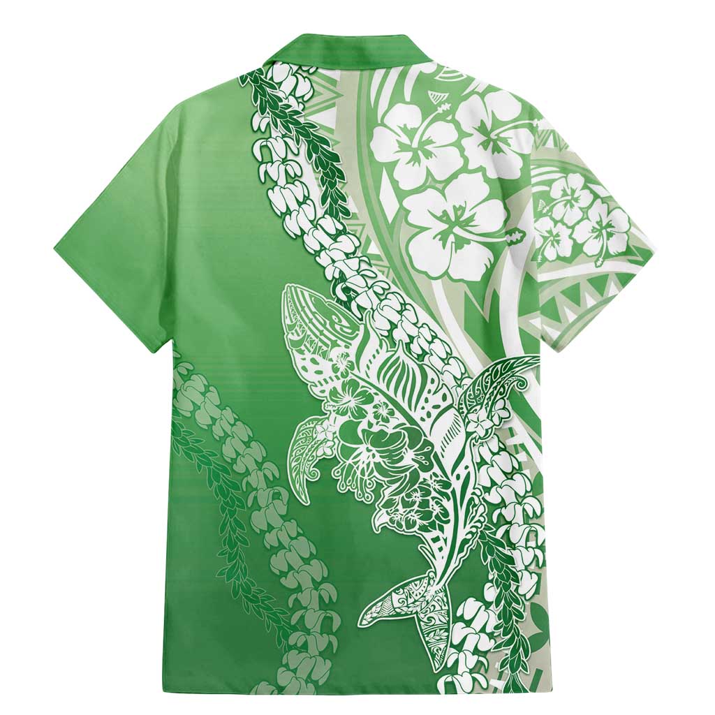 Hawaii Puakenikeni And Maile Lei Family Matching Mermaid Dress and Hawaiian Shirt Green Polynesian Shark Tattoo DT05