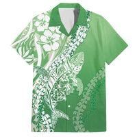 Hawaii Puakenikeni And Maile Lei Family Matching Off The Shoulder Long Sleeve Dress and Hawaiian Shirt Green Polynesian Shark Tattoo DT05