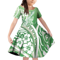 Hawaii Puakenikeni And Maile Lei Family Matching Off Shoulder Short Dress and Hawaiian Shirt Green Polynesian Shark Tattoo DT05