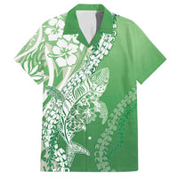 Hawaii Puakenikeni And Maile Lei Family Matching Puletasi and Hawaiian Shirt Green Polynesian Shark Tattoo DT05