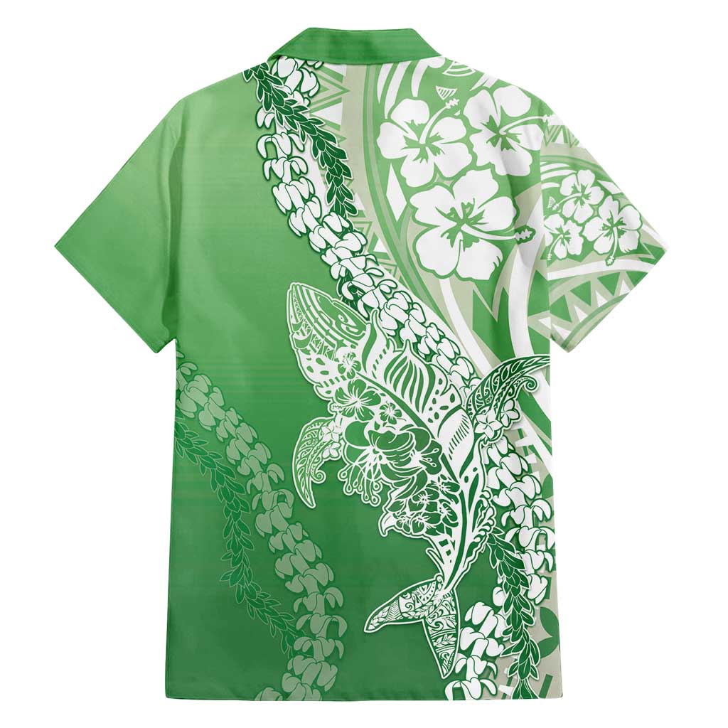 Hawaii Puakenikeni And Maile Lei Family Matching Summer Maxi Dress and Hawaiian Shirt Green Polynesian Shark Tattoo DT05