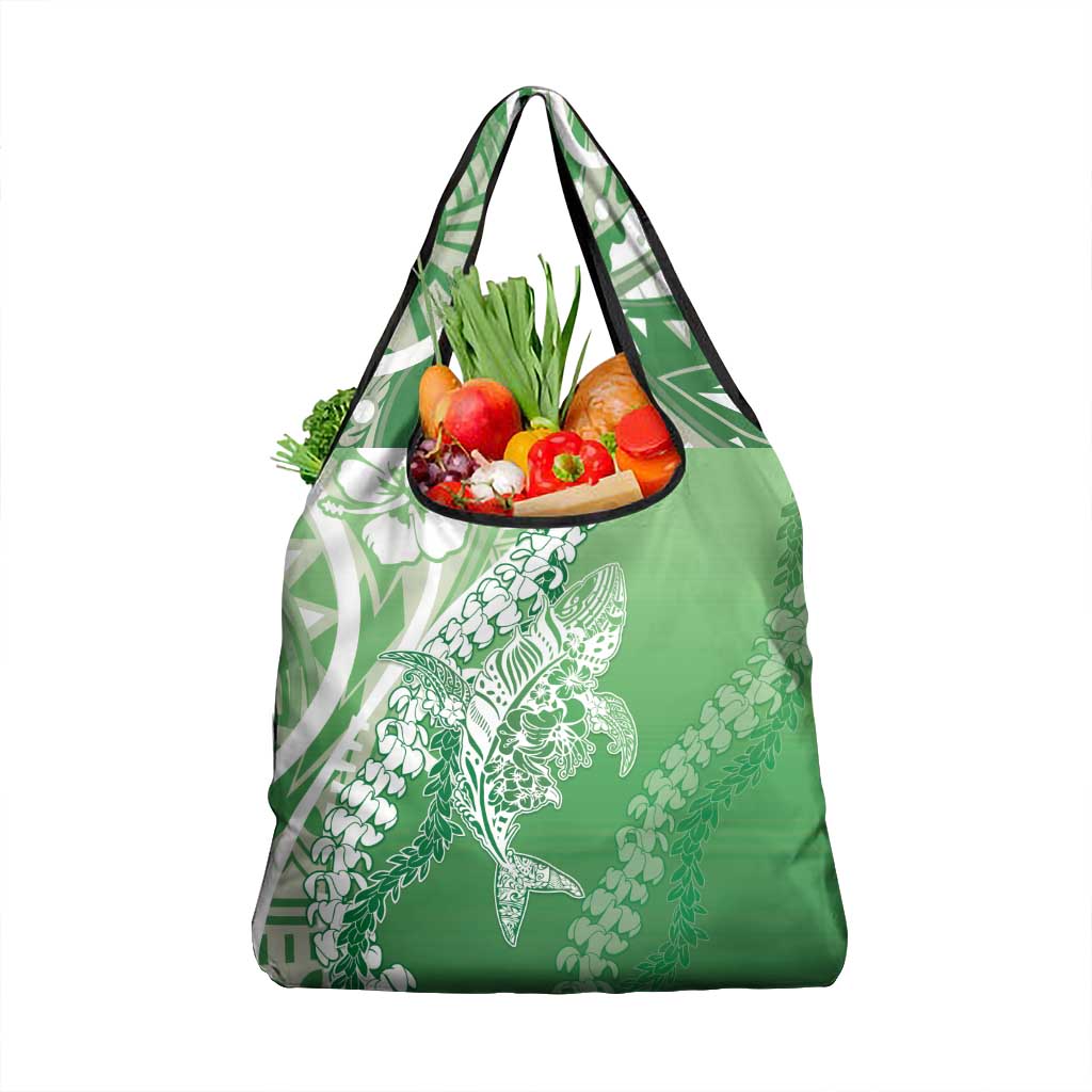 Hawaii Puakenikeni And Maile Lei Grocery Bag Green Polynesian Shark Tattoo DT05