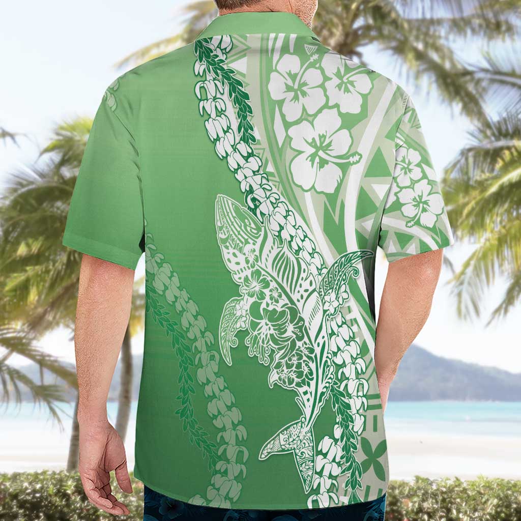 Hawaii Puakenikeni And Maile Lei Hawaiian Shirt Green Polynesian Shark Tattoo DT05