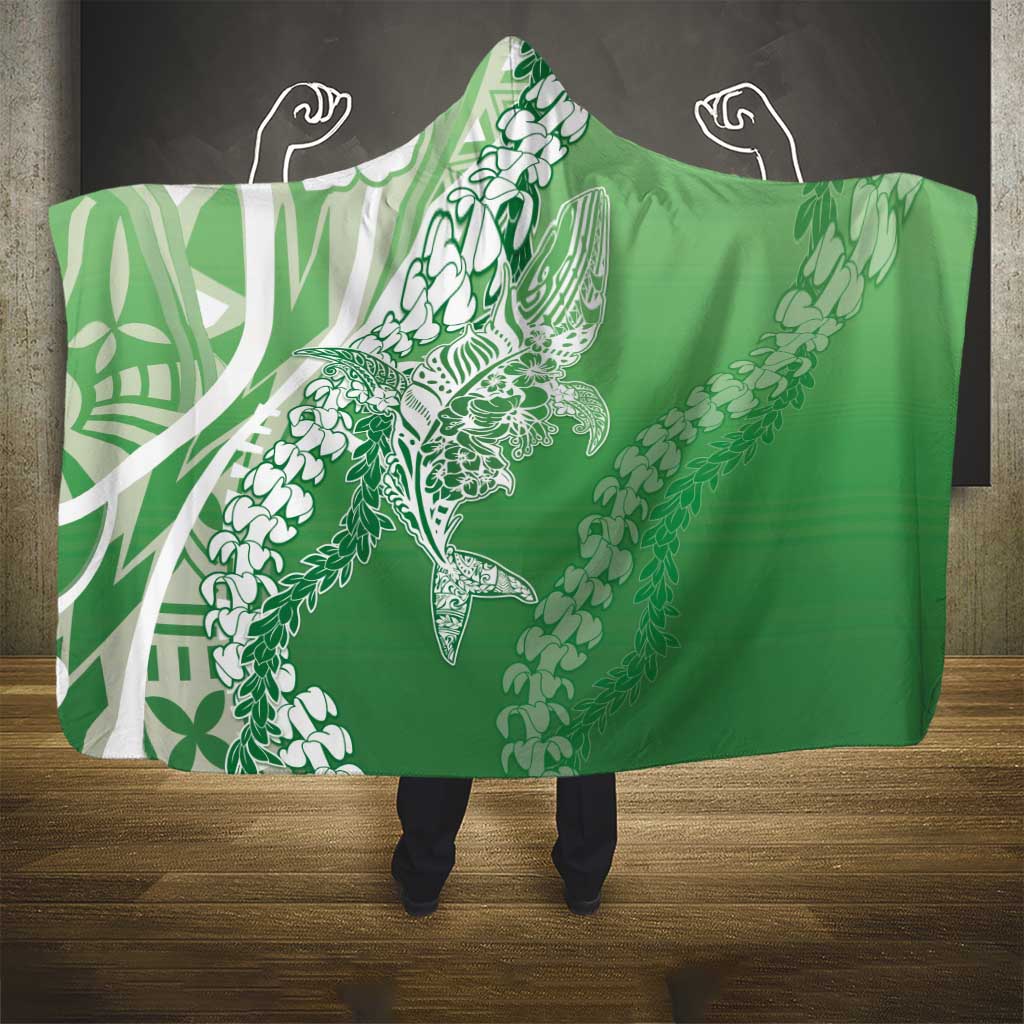 Hawaii Puakenikeni And Maile Lei Hooded Blanket Green Polynesian Shark Tattoo DT05 - Polynesian Pride