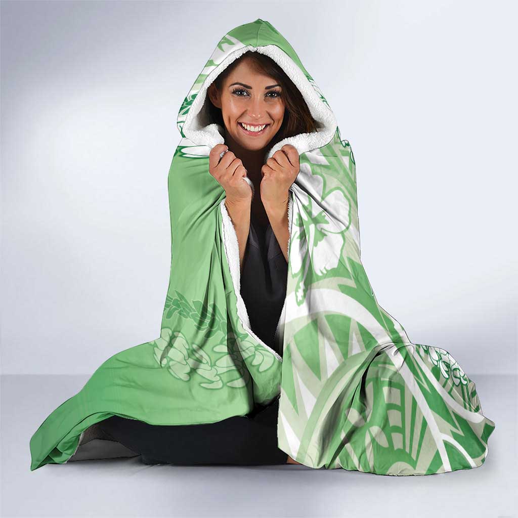 Hawaii Puakenikeni And Maile Lei Hooded Blanket Green Polynesian Shark Tattoo DT05 - Polynesian Pride