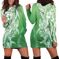 Hawaii Puakenikeni And Maile Lei Hoodie Dress Green Polynesian Shark Tattoo DT05