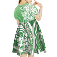Hawaii Puakenikeni And Maile Lei Kid Short Sleeve Dress Green Polynesian Shark Tattoo DT05