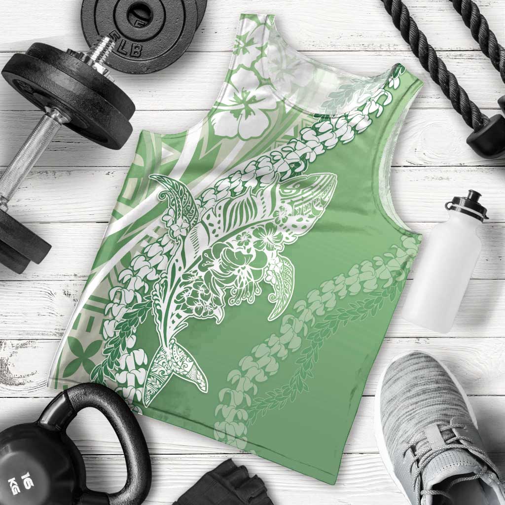 Hawaii Puakenikeni And Maile Lei Men Tank Top Green Polynesian Shark Tattoo DT05
