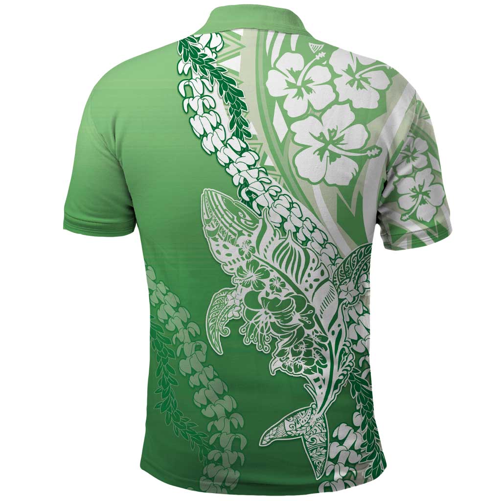 Hawaii Puakenikeni And Maile Lei Polo Shirt Green Polynesian Shark Tattoo DT05