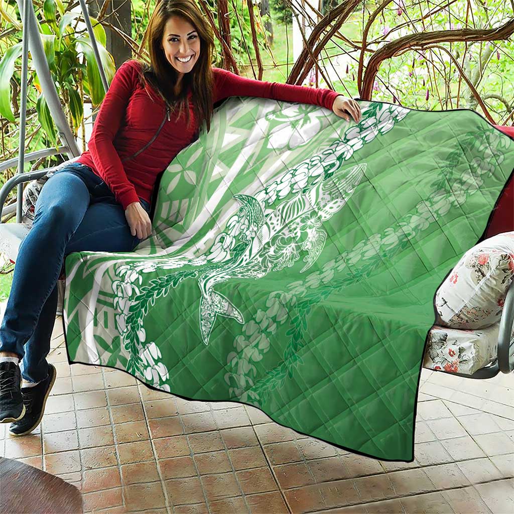 Hawaii Puakenikeni And Maile Lei Quilt Green Polynesian Shark Tattoo DT05