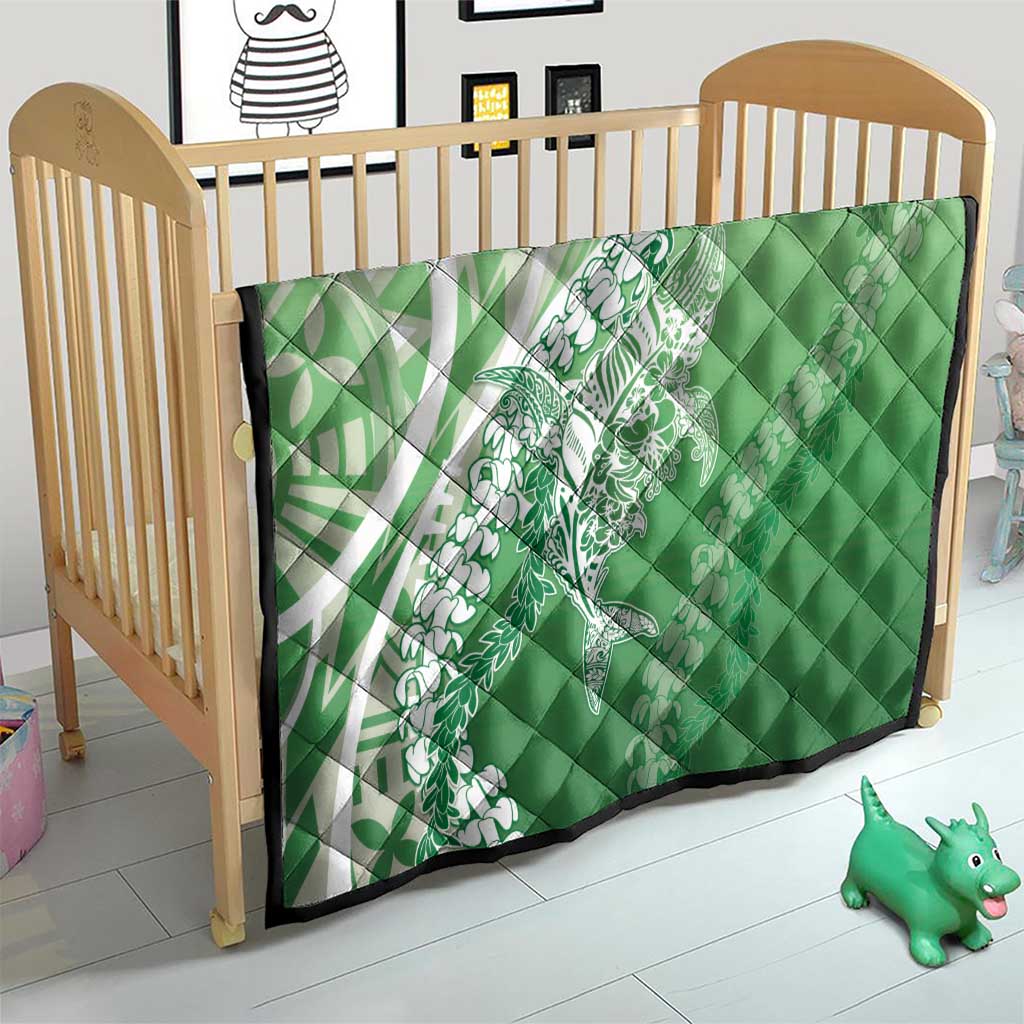 Hawaii Puakenikeni And Maile Lei Quilt Green Polynesian Shark Tattoo DT05
