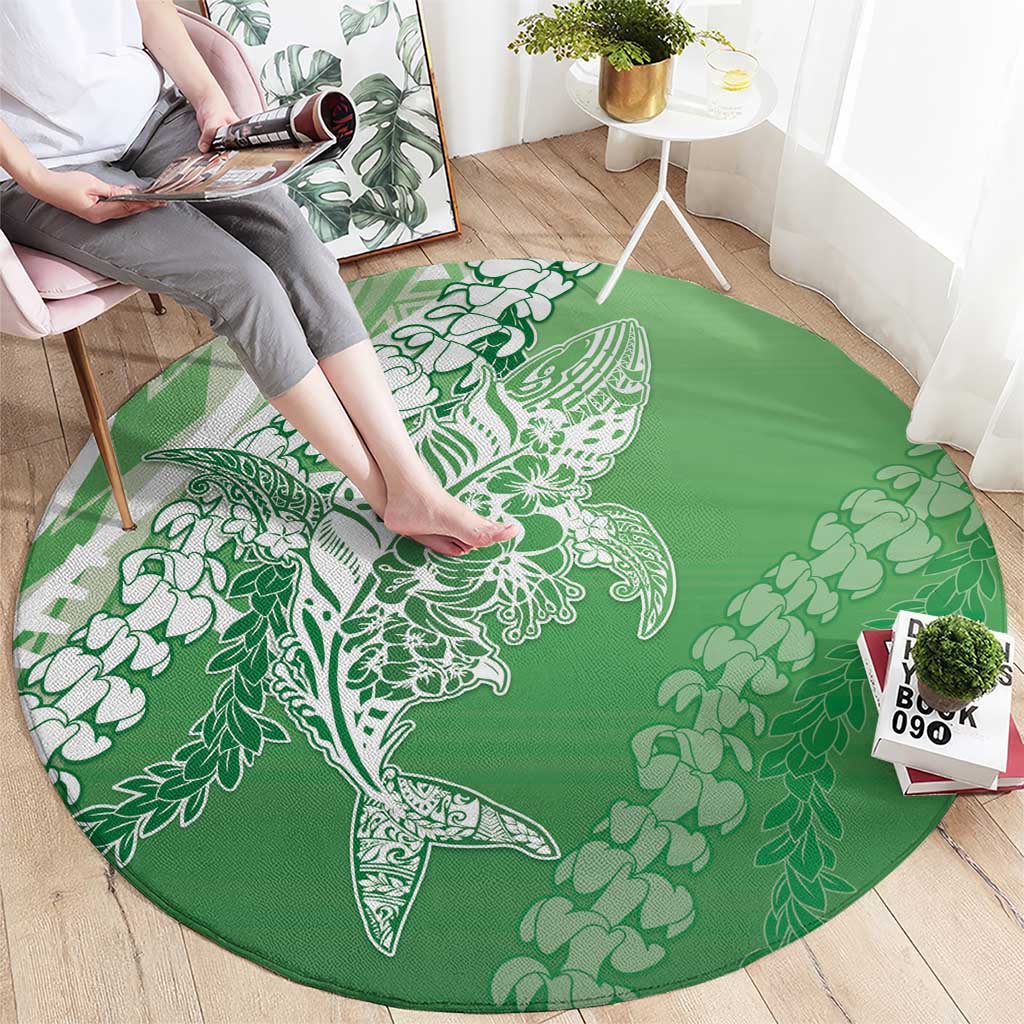 Hawaii Puakenikeni And Maile Lei Round Carpet Green Polynesian Shark Tattoo DT05