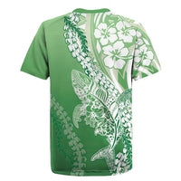 Hawaii Puakenikeni And Maile Lei Rugby Jersey Green Polynesian Shark Tattoo DT05