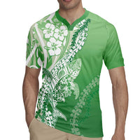 Hawaii Puakenikeni And Maile Lei Rugby Jersey Green Polynesian Shark Tattoo DT05