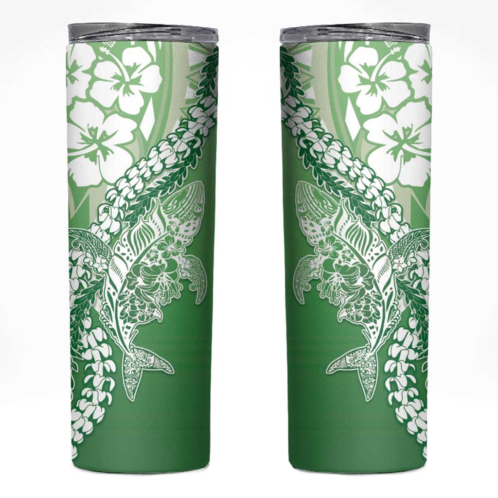 Hawaii Puakenikeni And Maile Lei Skinny Tumbler Green Polynesian Shark Tattoo DT05