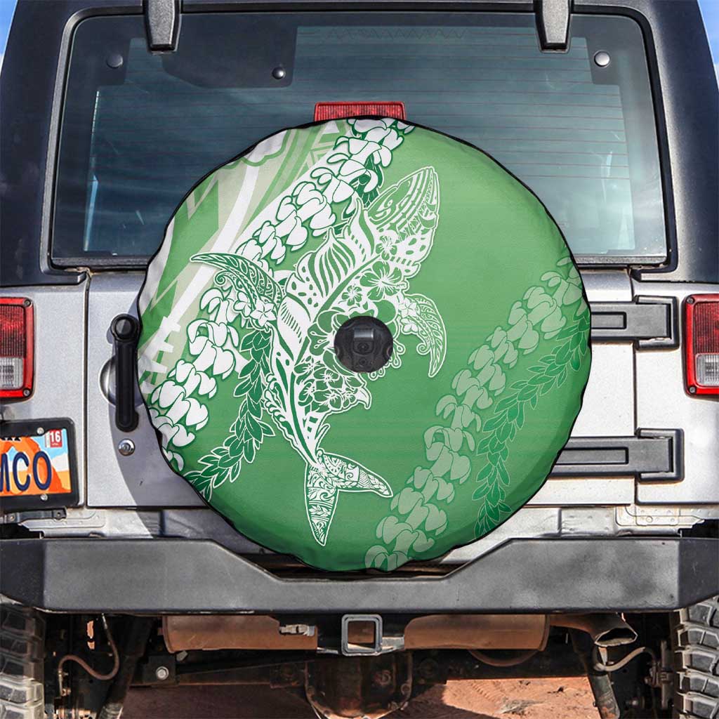 Hawaii Puakenikeni And Maile Lei Spare Tire Cover Green Polynesian Shark Tattoo DT05
