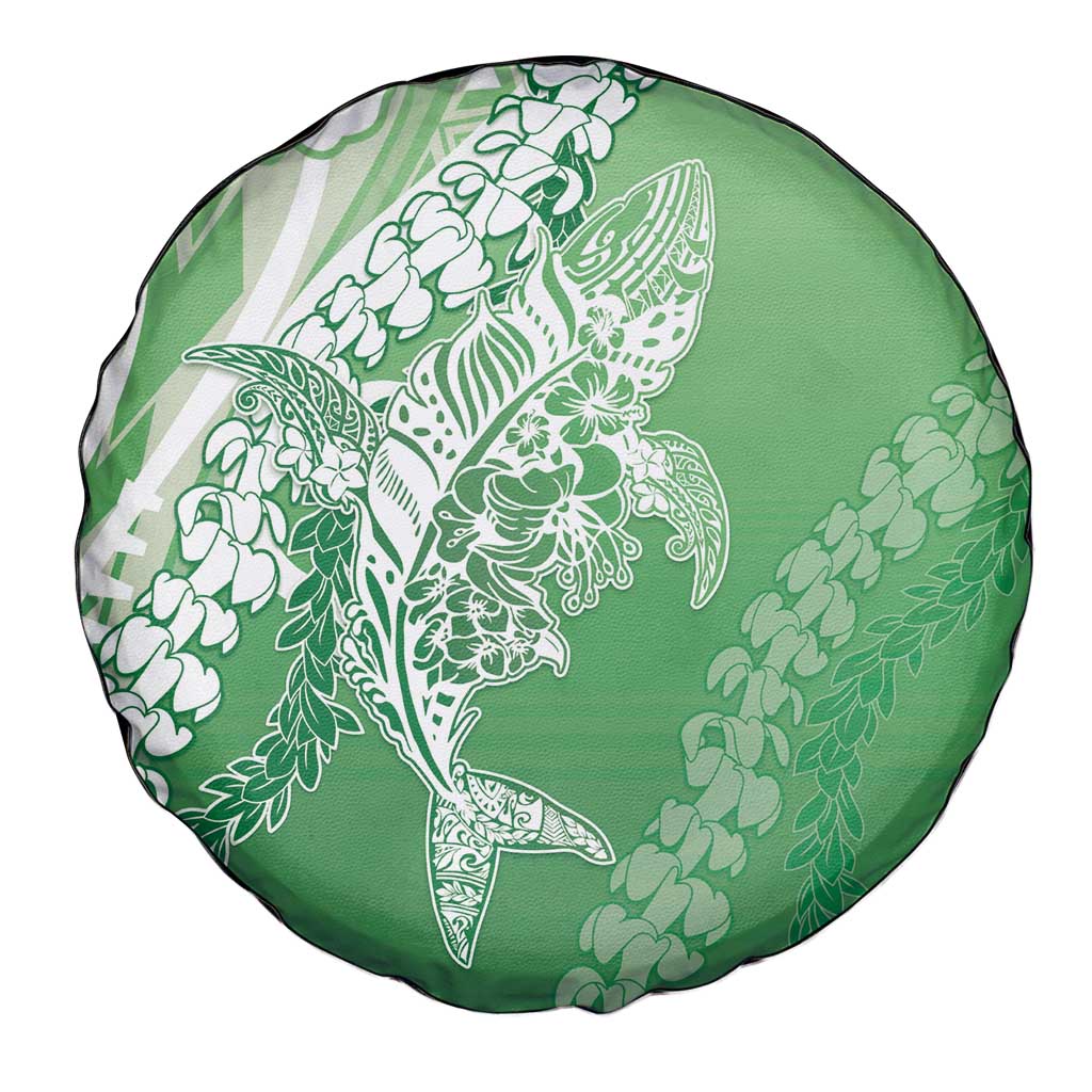 Hawaii Puakenikeni And Maile Lei Spare Tire Cover Green Polynesian Shark Tattoo DT05