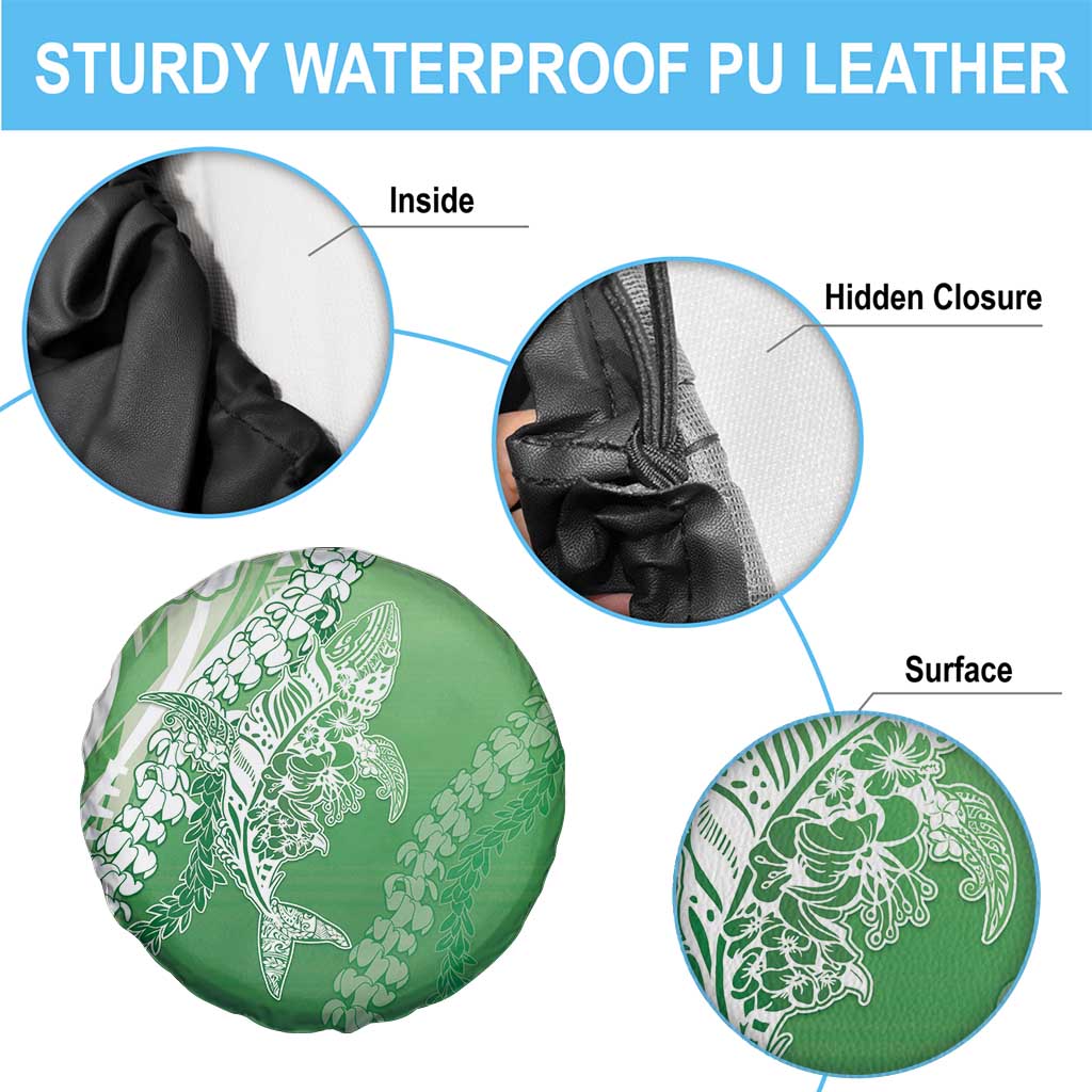 Hawaii Puakenikeni And Maile Lei Spare Tire Cover Green Polynesian Shark Tattoo DT05